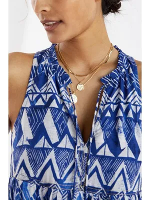 NWT Anthropologie Tiered Abstract Maxi in Blue Patterned Cotton Dress S thumbnail 2