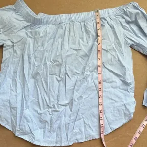 Forever 21 Blue Pinstripe Off the Shoulder Long Sleeves Blouse Women Size M thumbnail 6