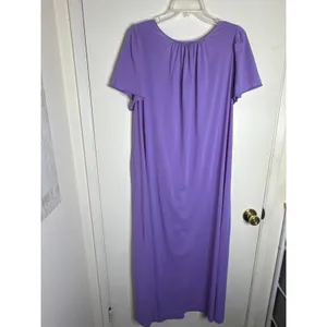 Vintage Shadowline Petals Long Nightgown Flutter Sleeve Purple Lilac Nylon XL thumbnail 4