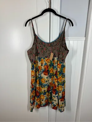 NWT Natural Life Gigi Mini cami Dress Grey Orange Roses size large bohemian thumbnail 5