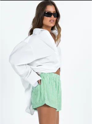 Princess Polly Beach House Shorts Stripe Blue Linen thumbnail 2