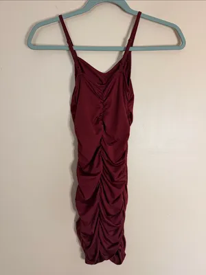 Ruched Burgundy Spaghetti Strap Dress thumbnail 3