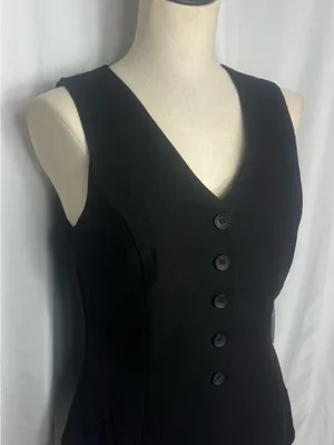 Black Button Front V-neck Sleeveless casual business Tailored Vest Top M NWT thumbnail 3