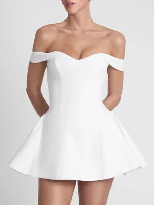 LEAU Raquel Babydoll Off-Shoulder Corset Mini Dress, White, Medium thumbnail 1