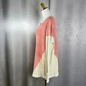We The Free Free People Colorblock Thermal Waffle Knit Top Plum Coral Small thumbnail 4