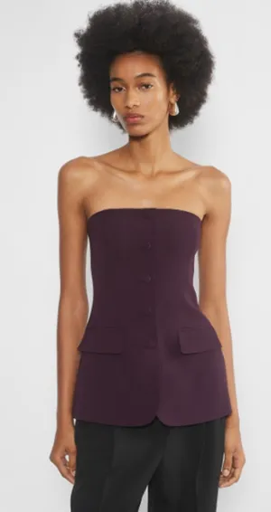 Aritzia Babaton Purple Strapless Tube Bandeau Button Up Peplum Blouse Top Size M thumbnail 1