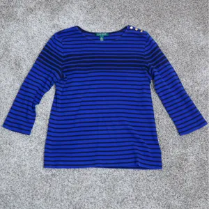 Lauren Ralph Lauren Blue Black Stripe Boat Neck 3/4 Sleeve Shirt‎ Top Womens L thumbnail 5