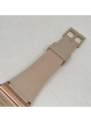 Digital quartz women watch 33mm rose gold multifunction, brown silicone running thumbnail 4