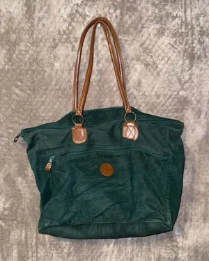 Vintage Shane Collection Green Canvas and Brown Leather Tote Travel Bag thumbnail 1
