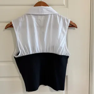 Anthropologie Maeve Black and White Sleeveless Blouse with Busier and Collar thumbnail 7