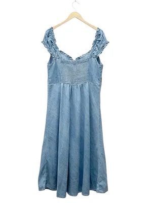 NWT GAP Eaton Denim Maxi Dress Size XL Light Wash Cotton Ruffle Cottagecore Boho thumbnail 3