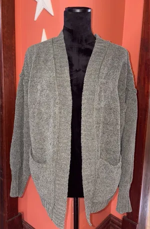 Open-Front Green Knit Cardigan Sweater thumbnail 1