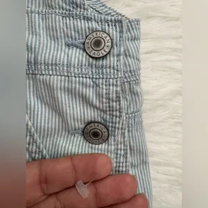 🆕 American Eagle Outfitters Blue and White Striped Overalls Size L thumbnail 4