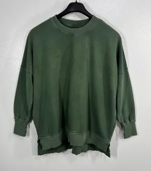 Aerie Distressed Oversized Sweatshirt Women's‎ S/P Olive Green Crewneck Pullover thumbnail 1