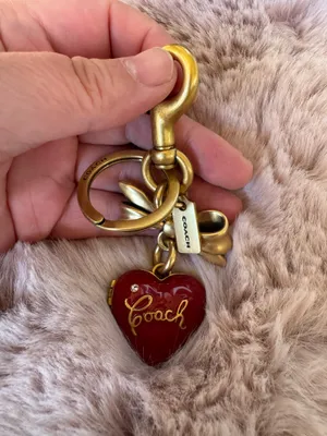 Coach Bow Heart Locket Bag Charm Keychain Key Fob CZ276 Brass / Ruby Red thumbnail 9