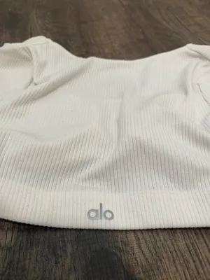 Alo ribbed defined long sleeve bra top in ivory thumbnail 7