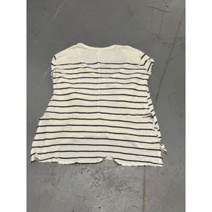 Free People We The Free Striped Thermal V-Neck Top Cream Black XS Waffle Knit thumbnail 3