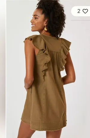Anthropologie Pilcro Flutter-Sleeve Button Down Tunic Mini Dress Military XS thumbnail 3