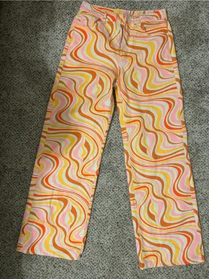 Womens Retro Swirl-Print Pink & Orange Pants thumbnail 1