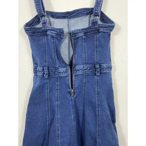 Free People Dark Indigo Denim Mini Dress Size L It has pockets on the sides. thumbnail 11