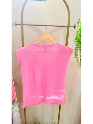 Size S NWOT PINK Muscle Tee with shoulder pads thumbnail 3