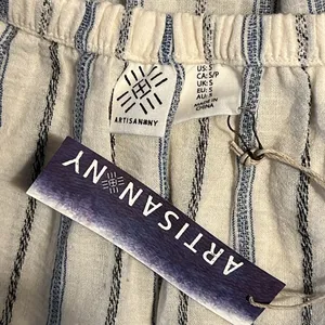 Artisan NY Women Striped Off The Shoulder Tassel Ruffle Top Blue White Small NWT thumbnail 5