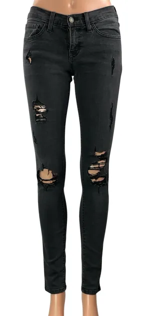 Flying Monkey Women's Black Low Rise Distressed Skinny Denim Jeans Size 26 thumbnail 1