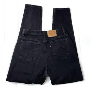 Vintage Levi’s Black 521 Tapered Leg Stiff Denim Mom Jeans TALL thumbnail 2