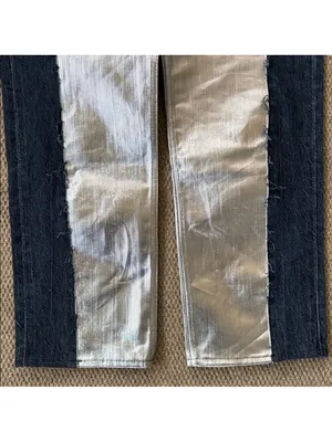 NWT FRAME Pieced Metallic Silver Black Straight Leg Jeans Size 26 Retail $448 thumbnail 15