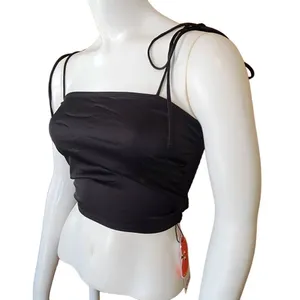 NWT Cider Black Satin Knotted Strap Square Neck Tank Top (XXS) thumbnail 2