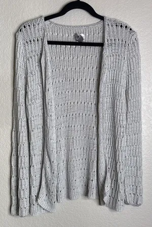 Chicos 3 US XL Silver Grey Open Front Sweater Knit Cardigan Career Travel Preppy thumbnail 1