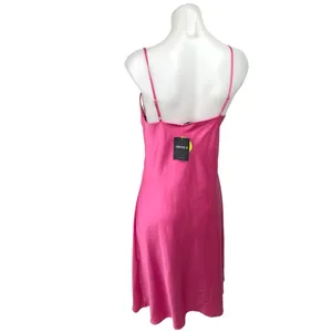 NEW Forever 21 Pink Silk Satin Spaghetti Midi Cami Camisole Slip Tank Dress M thumbnail 2