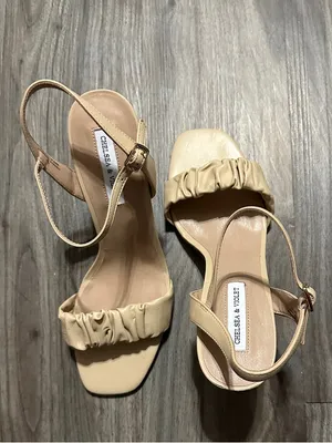 Chelsea & Violet Nude Ruched Ankle-Strap Heels thumbnail 10
