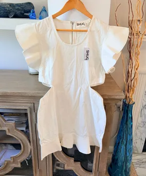 NWT SHUG White August Ruffled‎ Mini Dress Womens White Large thumbnail 1