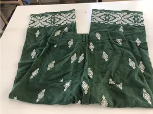 Zara Embroidered Palm Tree Culottes‎ Pants Size S Green White High Waist Linen thumbnail 1
