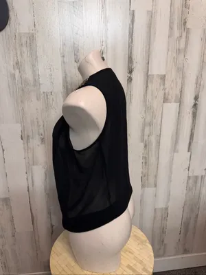 AKIRA Chicago Red Label Beaded Shoulder Drape Top Womens S Black Sheer Chiffon thumbnail 3