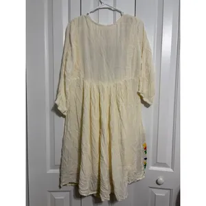 Riviera Sun Peasant‎ Dress Embroidered Floral Cream Gauze NWT Boho Medium thumbnail 3