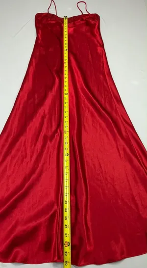 Private Moments Vintage Red Satin Maxi Slip Nightgown Dress thumbnail 9