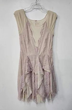 Free People Eyelash Lace Ruffle Sheer Mesh Mini Dress Size M. A35 thumbnail 1