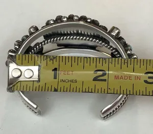 Navajo Indian 70 grams Sterling Silver Turquoise Cluster Bracelet Signed thumbnail 15
