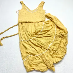 Joie Embroidered Tiered Maxi Dress‎ Womens Size 2 Yellow Boho Summer Rayon Gauze thumbnail 1