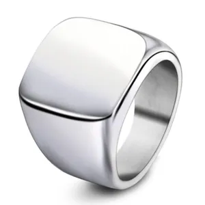Signet Ring Polished Silver Tone Hypoallergenic Stainless Steel Sz 7 Unisex thumbnail 3