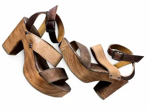 BED|STÜ Sophie Leather Wooden Platform Heeled Sandals thumbnail 1