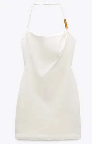 Zara White Cowl Neck Mini Dress thumbnail 1
