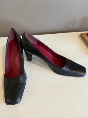 Ralph Lauren LAUREN RL Classic Black Leather Square-Toe Pumps 8AA Preppy Old Money Minimalist thumbnail 7