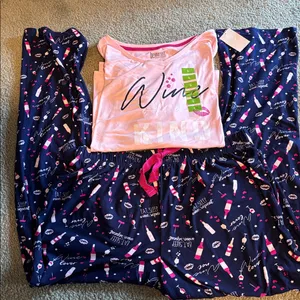 BE Yourself Sleepwear wine motif Pink and Navy Pajama Set thumbnail 9