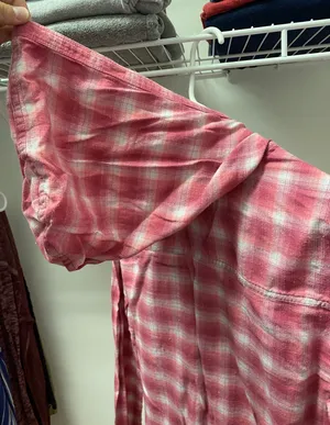 Hollister Pink and White Plaid Hooded Long Sleeve Shirt thumbnail 3