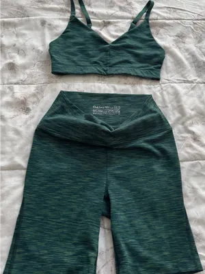 Outdoor Voices matching set of Dark Teal Heather Bike Shorts & sport bra, size S thumbnail 7