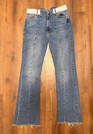 Revice Denim Venus Heart Jeans Two Tone High Rise Straight Leg Blue Cream 27 thumbnail 1