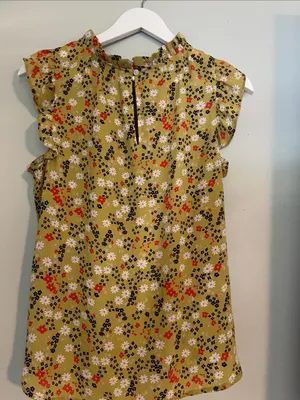 LOFT Olive Green Floral Ruffle-Sleeve Dress thumbnail 8